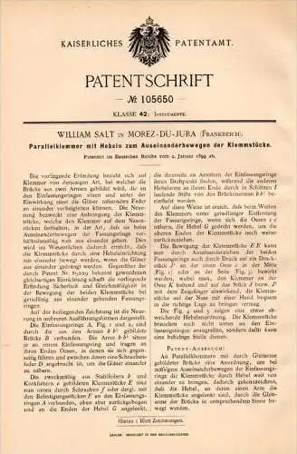 Original Patentschrift - W. Salt in Morez du Jura , 1899 , Dispositif de lunettes, opticien, ophtalmologue !!!