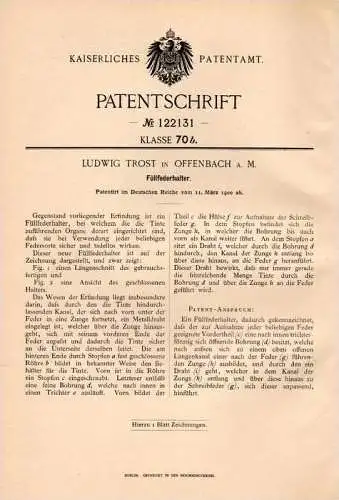 Original Patentschrift - L. Trost in Offenbach a.M., 1900 , Füllfederhalter , Füller , Pelikan , Faber !!!