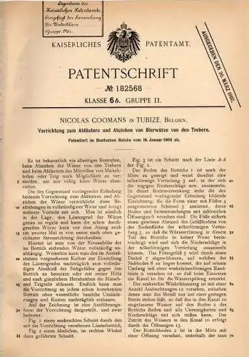 Original Patentschrift - N. Coomans in Tubize , 1906 , Apparat für Bier , Beer , Brauerei , Alkohol !!!