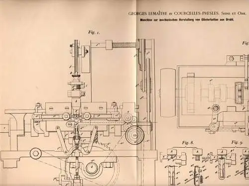 Original Patentschrift - G. Lemaitre dans Courcelles Presles , 1901 ,Machine pour maillons de la chaîne !!!