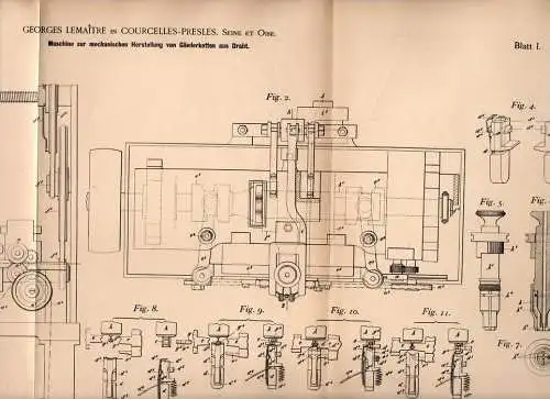 Original Patentschrift - G. Lemaitre dans Courcelles Presles , 1901 ,Machine pour maillons de la chaîne !!!