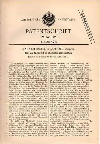 Original Patentschrift - F. Rittmeyer in Appenzell , 1902 , Zähl- und Markierstift mit elektrischer Zählvorrichtung !!!
