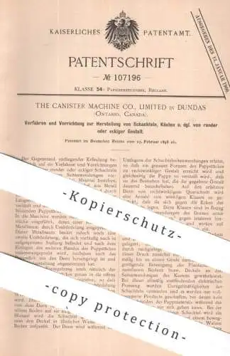 original Patent - The Canister Machine Co. Ltd. , Dundas , Ontario Canada | 1898 | Schachtel , Kasten , Kiste aus Pappe