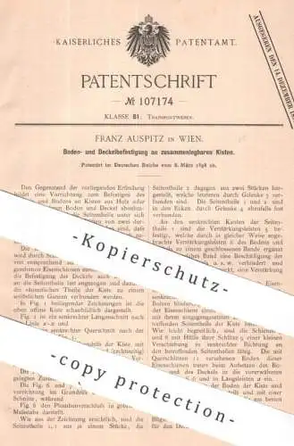 original Patent - Franz Auspitz , Wien | 1898 | Boden- & Deckelbefestigung an Kisten | Kiste mit Deckel | Holz Holzkiste