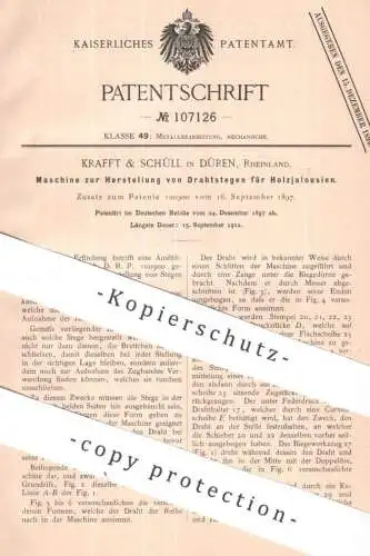 original Patent - Krafft & Schüll , Düren , Rheinland | 1897 | Drahtsteg für Holzjalousien | Holz - Jalousie , Rollo !