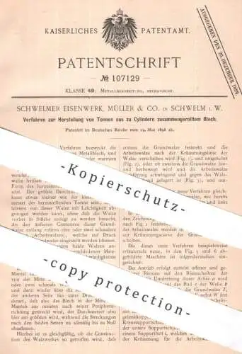 original Patent - Schwelmer Eisenwerk , Müller & Co. Schwelm i. W. | 1898 | Tonnen aus Metallblech | Metall Blech Tonne