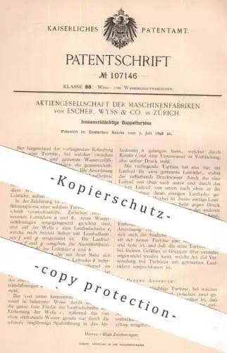 original Patent - AG der Maschinenfabriken von Escher , Wyss & Co. Zürich , Schweiz | 1898 | Doppelturbine | Turbine !