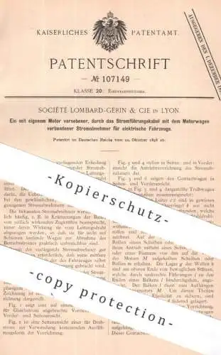 original Patent - Société Lombard Gérin & Cie , Lyon Frankreich | 1898 | Stromabnehmer für elektrische Fahrzeuge | Motor