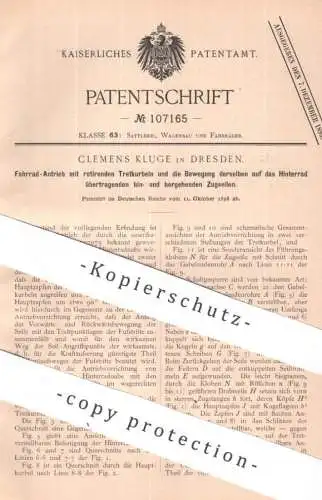 original Patent - Clemens Kluge , Dresden | 1898 |  Fahrrad - Antrieb mit rotierenden Tretkurbeln | Pedal , Fahrräder !