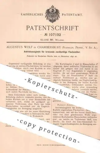 original Patent - Augustus Wolf , Chambersbury , Franklin , Pennsylvania , USA | 1897 | Flachsichter | Mühle , Müllerei