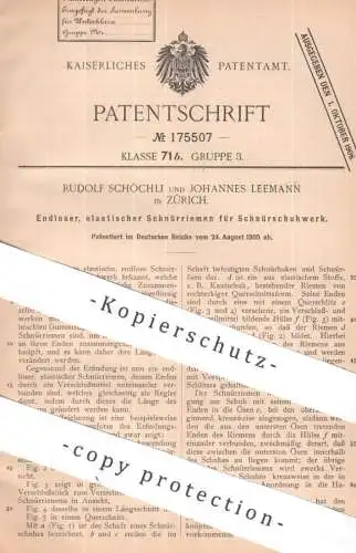 original Patent - Rudolf Schöchli , Johannes Leemann , Zürich , Schweiz | 1905 | elastischer Schnürriemen für Schuhwerk