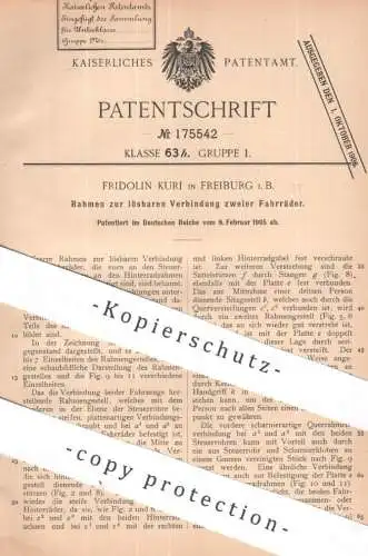 original Patent - Fridolin Kuri , Freiburg i. B. | 1905 | Rahmen zur lösbaren Verbindung zweier Fahrräder | Fahrrad Bike