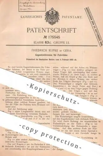 original Patent - Friedrich Kupke , Gera | 1905 | Gegentretbremse für Fahrräder | Fahrrad - Bremse | Bremsen , Velociped