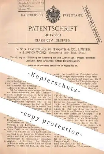 original Patent - Sir W. G. Armstrong , Whitworth & Co. Ltd. , Elswick Works , England | 1905 | Torpedo Antrieb