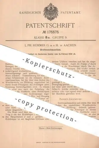 original Patent - L. Ph. Hemmer GmbH , Aachen | 1906 | Breitwaschmaschine | Waschmaschine | Wäsche waschen | Wäscherei