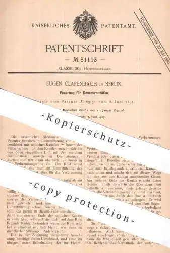 original Patent - Eugen Clarenbach , Berlin | 1894 | Feuerung für Dauerbrandöfen | Ofen , Öfen , Heizung , Ofenbauer !!