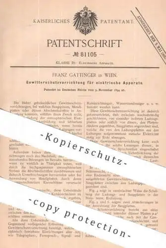 original Patent - Franz Gattinger , Wien , Österreich | 1894 | Gewitterschutz für elektrische Apparate | Blitzschutz