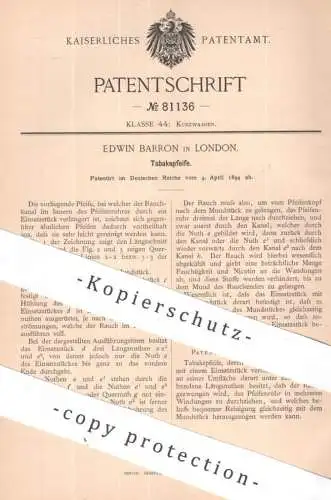 original Patent - Edwin Barron , London , England | 1894 | Tabakspfeife | Tabak , Pfeife , Pfeifen , Zigarren