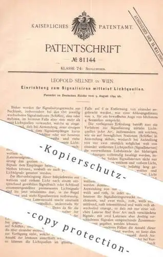 original Patent - Leopold Sellner , Wien , Österreich | 1894 | Signalisieren per Lichtquelle | Licht - Signal | Schiff