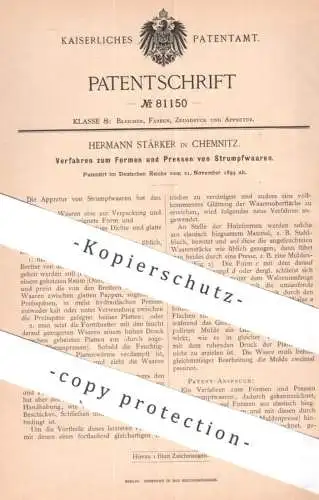 original Patent - Hermann Stärker , Chemnitz | 1894 | Formen und Pressen von Strumpfwaren | Strümpfe , Socken , Walzen