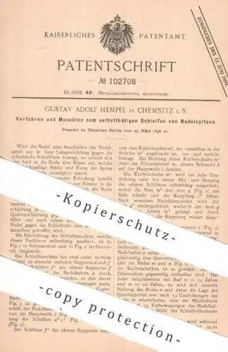 original Patent - Gustav Adolf Hempel , Chemnitz | 1898 | Maschine zum Schleifen von Nadelspitzen | Nadel , Nadeln !!