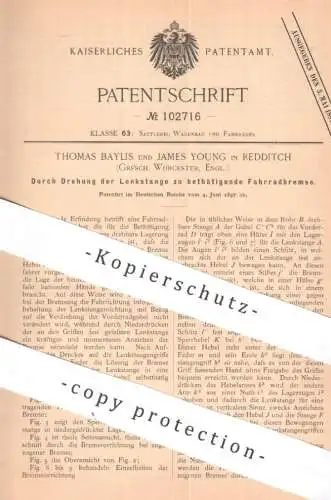 original Patent - Thomas Baylis , James Young , Redditch , Worcester , England | Fahrradbremse | Fahrrad Bremse | Lenker
