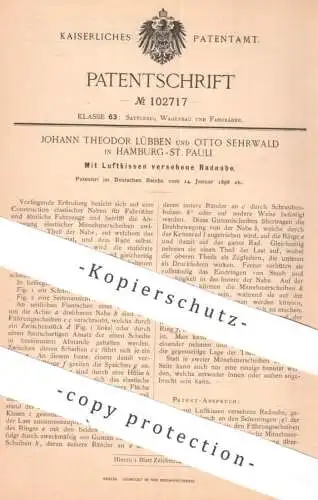 original Patent - Johann Theodor Lübben | Otto Sehrwald , Hamburg / St. Pauli | Fahrrad - Radnabe mit Luftkissen | Rad