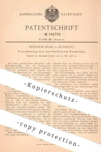 original Patent - Heinrich Mork , Duisburg | 1898 | Flaschenzug mit ausrückbarem Vorgelege | Hebezeug | Lastrolle Winde