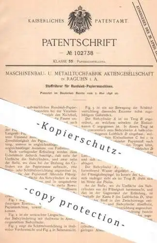original Patent - Maschinenbau- & Metalltuchfabrik AG Raguhn | 1898 | Stoffrührer f. Rundsieb - Papiermaschinen | Papier