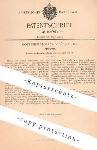 original Patent - Gottfried Florack , Düsseldorf | 1898 | Vorwärmer | Dampfkessel | Wasserkessel , Kessel Dampfmaschine