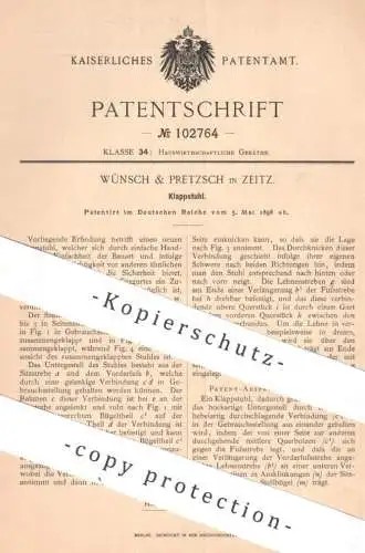original Patent - Wünsch & Pretzsch , Zeitz | 1898 | Klappstuhl | Stuhl , Stühle , Möbel , Holzstuhl , Möbelbauer