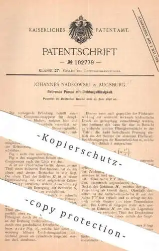 original Patent - Johannes Nadrowski , Augsburg | 1898 | Rotierende Pumpe mit Dichtungsflüssigkeit | Pumpen , Kompressor