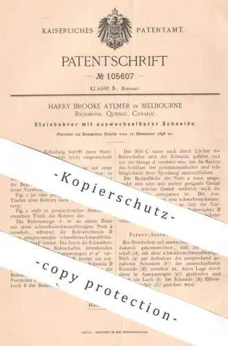 original Patent - Harry Brooke Aylmer , Melbourne , Richmond , Quebec , Canada | 1898 | Steinbohrer | Bohrer , Bohren