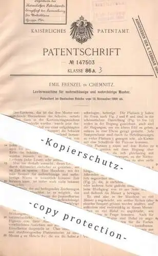 original Patent - Emil Frenzel , Chemnitz | 1900 | Leviermaschine für Muster | Kartenschlagmaschine , Jacquard