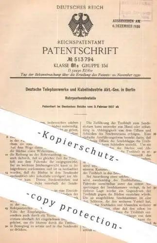 original Patent - Deutsche Telephonwerke & Kabelindustrie AG Berlin | 1927 | Rohrpostsendestelle | Rohrpost , Post !!