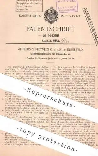 original Patent - Mertens & Frowein GmbH Elberfeld | 1902 | Klavierschlagmaschine für Jacquardkarten | Jacquard Weberei