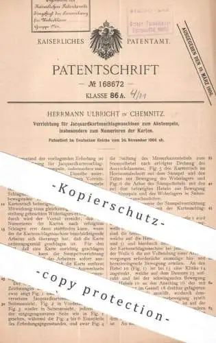 original Patent - Herrmann Ulbricht , Chemnitz | 1904 | Jacquardkartenschlagmaschine | Jacquard  Weberei Lochstempel