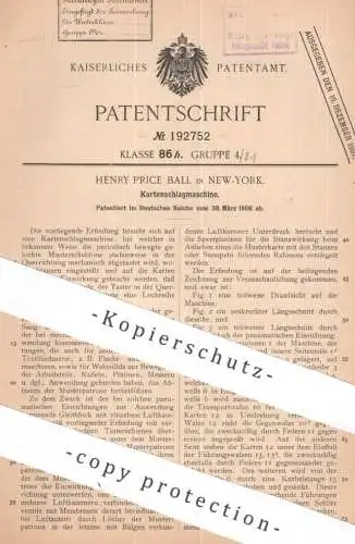 original Patent - Henry Price Ball , New York , USA | 1906 | Kartenschlagmaschine | Lochstempel , Jacquard , Weberei !!!