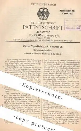 original Patent - Wurzner Teppichfabrik AG , Wurzen | 1928 | Kartenschlagmaschine | Jacquard ,Teppich , Weberei , Weben