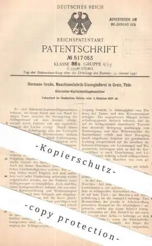 original Patent - Hermann Große Maschinenfabrik Eisengießerei , Greiz Thüringen | 1929 | Klaviatur Kartenschlagmaschine