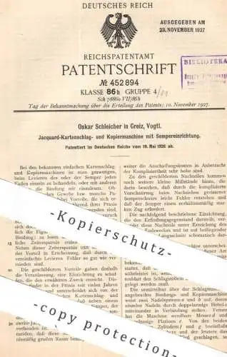 original Patent - Oskar Schleicher , Greiz Vogtland | 1926 | Jacquard - Kartenschlagmaschine | Kopiermaschine