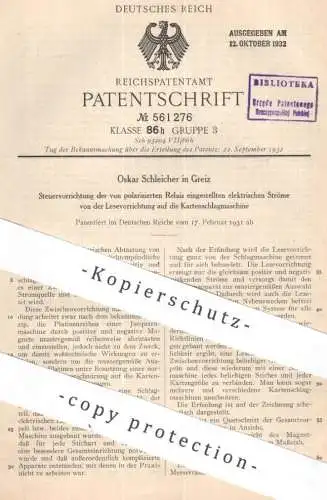original Patent - Oskar Schleicher , Greiz Vogtland | 1931 | Kartenschlagmaschine Steuerung | Jacquard Jacquardmaschine
