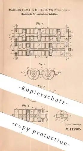 original Patent - Mahlon Hirst , Littletown , York , England | 1899 | Musterkette für mechanische Webstühle | Webstuhl
