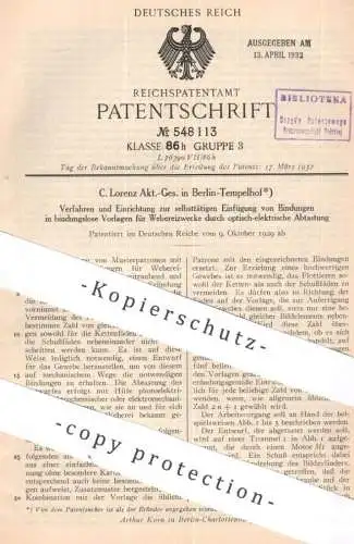 original Patent - C. Lorenz AG , Berlin / Tempelhof | 1929 | Weberei | Weben , Weber , Gewebe , Muster , Wirkwaren