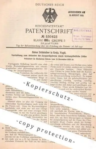 original Patent - Oskar Schleicher , Greiz Vogtland | 1929 | Abtasten der Jacquardpatrone durch lichtempfindliche Zellen