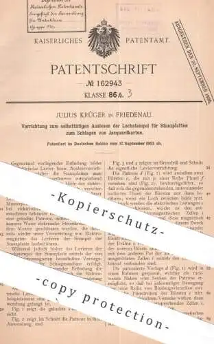 original Patent - Julius Krüger , Friedenau 1903 | Auslesen von Lochstempel | Jacquardkarten | Jacquard Jacquardmaschine