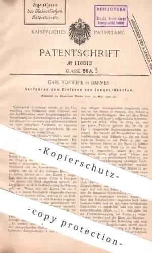 original Patent - Carl Vorwerk , Barmen | 1900 | Einlesen von Jacquardkarten | Jacquard | Jacquardmaschine