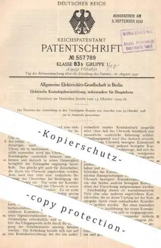 original Patent - Allgemeine Elektricitäts-Gesellschaft , Berlin | 1929 | Elektrischer Kontaktgeber für Uhr | Uhren !