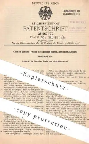 original Patent - Charles Edmond Prince , Stubbings Manor , Berkshire , England | 1923 | elektrische Uhr | Uhren Uhrwerk