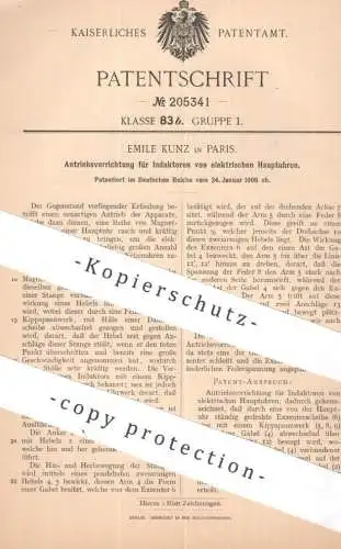 original Patent - Emile Kunz , Paris , Frankreich | 1908 | Antrieb für Induktoren von elektr. Hauptuhr | Uhr , Uhren !